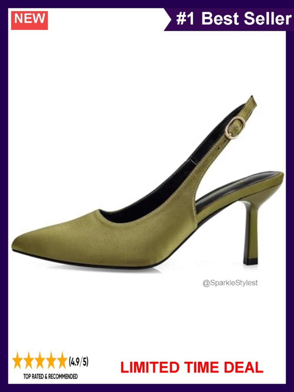 Kitten Heel Slingback Pumps Pointed Toe Buckle Strap Dressy Work Office